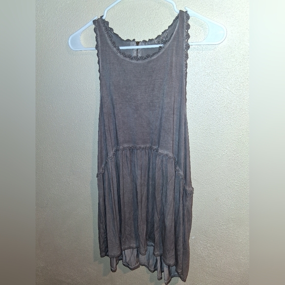 POL Sweet And Simple Brown Lace Trimmed Tunic Length Tank/Dress L - Picture 3 of 8